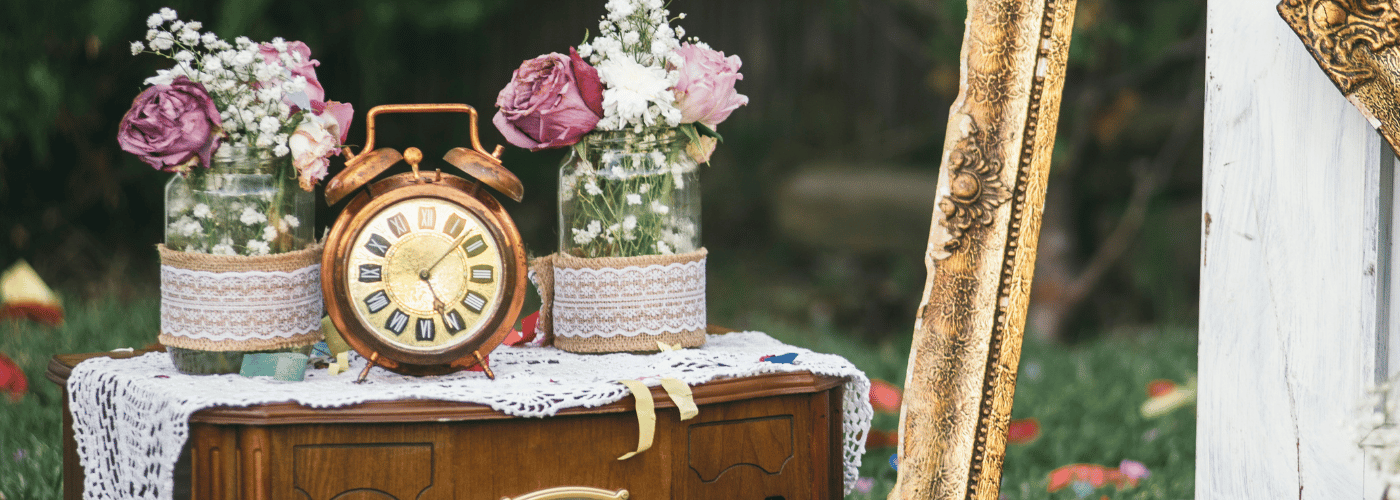 Clean calendar with wedding notes, fabric swatches, and a small checklist